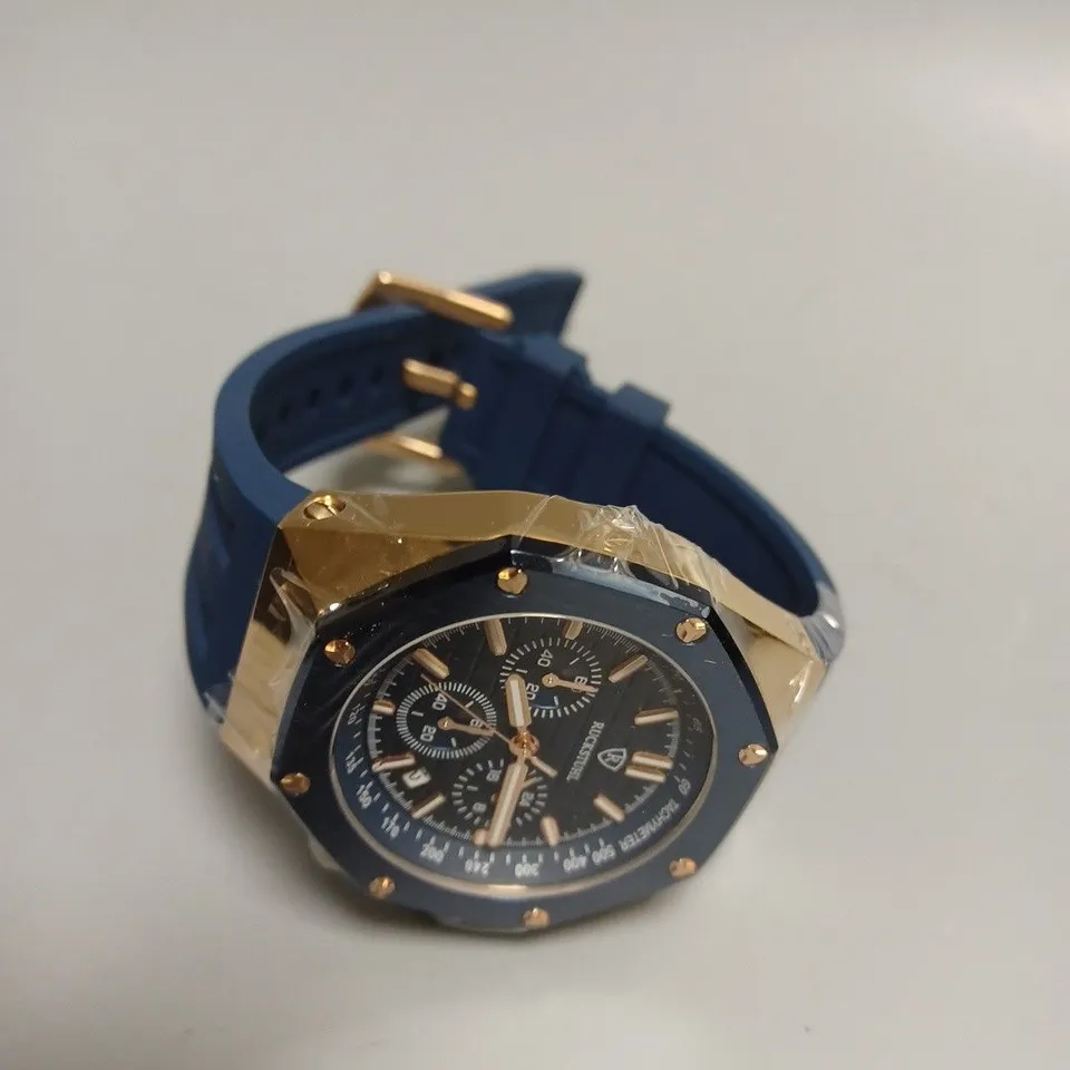 RUCKSTUHL BASEL MEN'S CHRONOGRAPH WATCH R500 WITH BLUE RUBBER STRAP