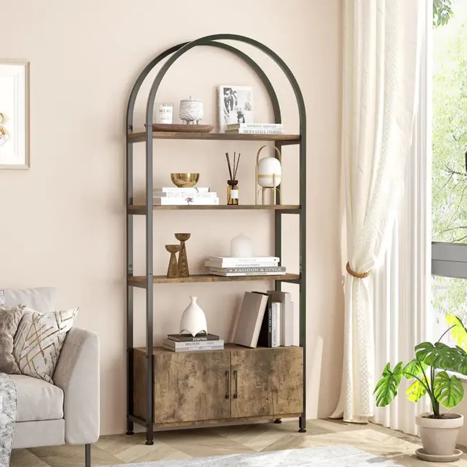 BOXED GARVEE 4-TIER ARCHED BOOKSHELF FOR LIVING ROOM AND OFFICE STURDY METAL STORAGE RACK