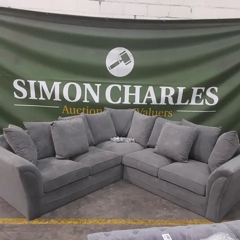 QUALITY DESIGNER DURY DARK GREY FABRIC UPHOLSTERED CORNER GROUP SOFA
