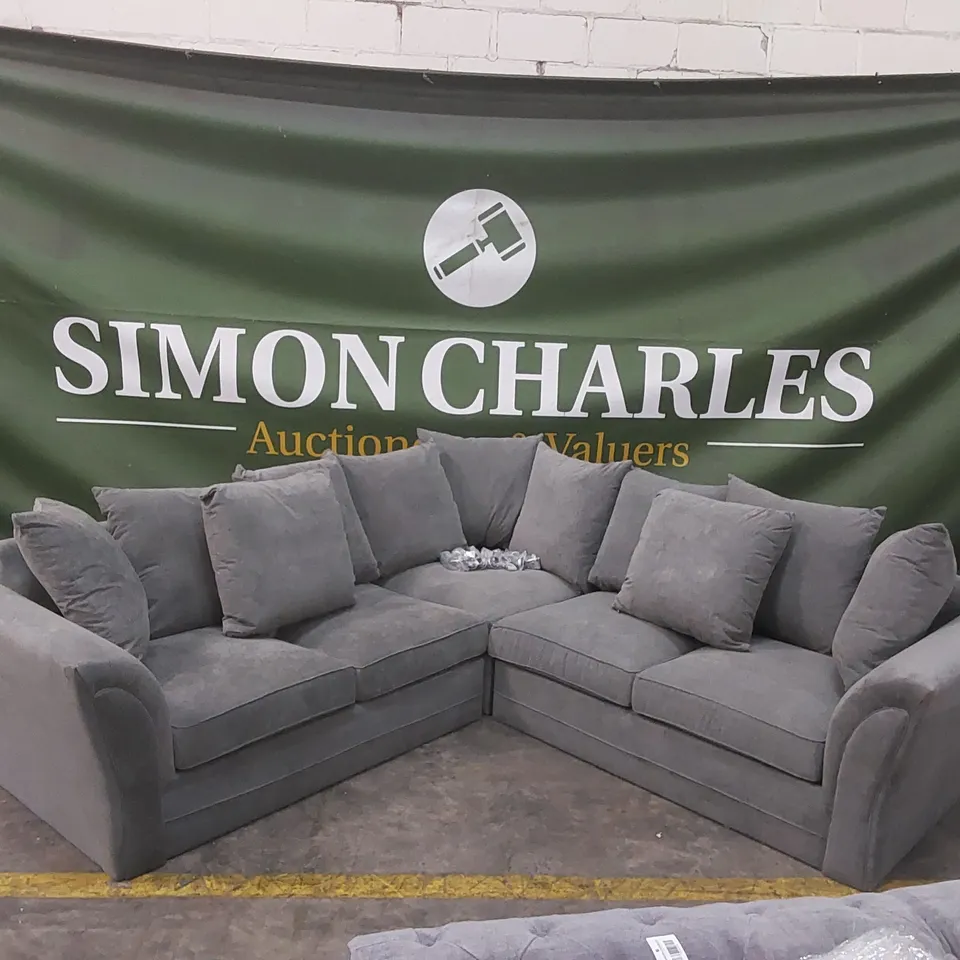 QUALITY DESIGNER DURY DARK GREY FABRIC UPHOLSTERED CORNER GROUP SOFA