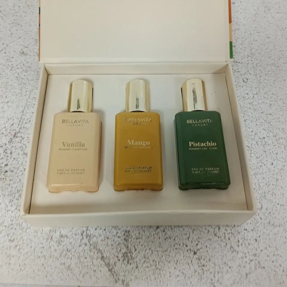 BELLAVITA LUXURY GOURMET COLLECTION GIFT SET – VANILLA, MANGO & PISTACHIO EAU DE PARFUM (3 X 20 ML)
