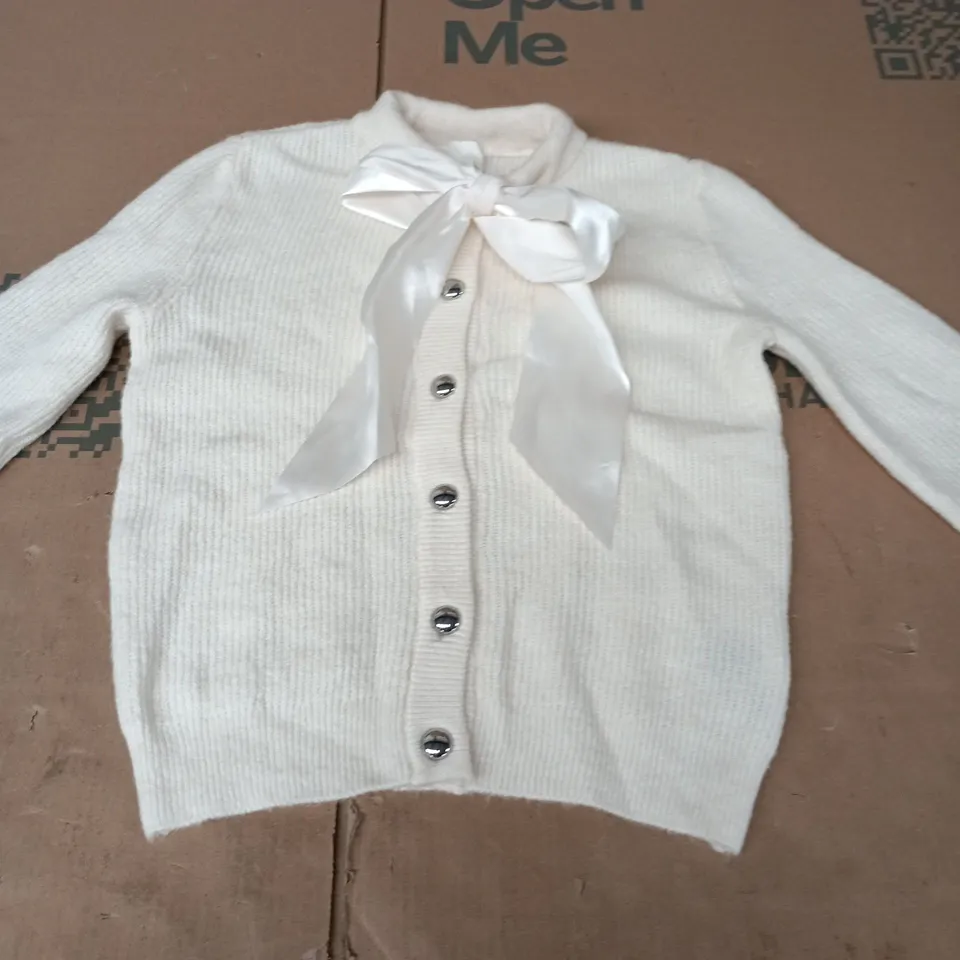 H&M CARDIGAN WITH RIBBON BOW – WHITE (VERIFY SIZE)