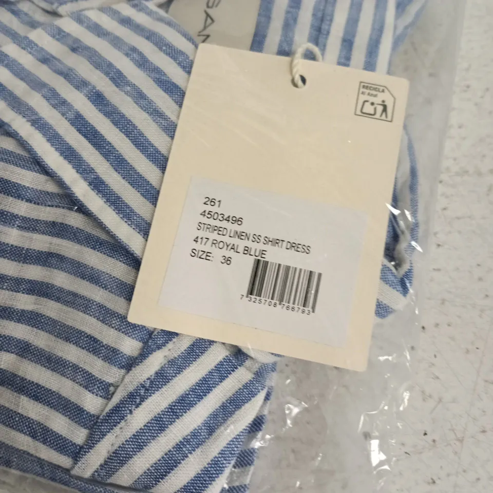 STRIPED LINED SHORT SLEEVE SHIRT DRESS ROYAL BLUE SIZE 36