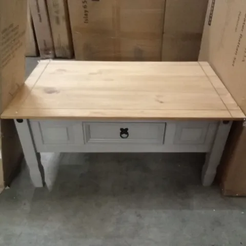 CORONA GREY COFFEE TABLE 1 DRAWER SOLID MEXICAN PINE WOOD