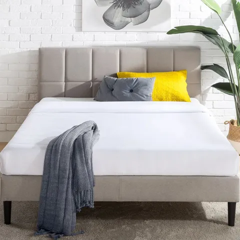 BOXED CONCHO SMART USB UPHOLSTERED BED FRAME WITH HEADBOARD