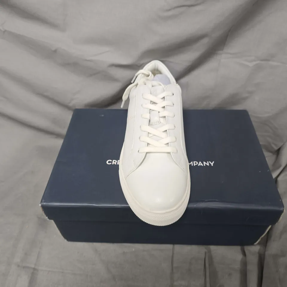 BOXED PAIR OF CREW CLOTHING COMPANY GIGI LEATHER TRAINERS IN WHITE - SIZE 38