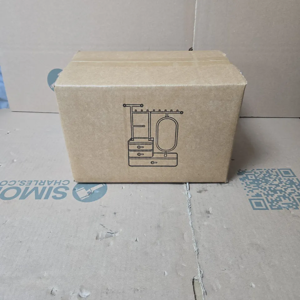 JEWELRY BOX ORGANIZER WITH MIRROR AND DRAWER, PLUS ASSEMBLY INSTRUCTIONS BOXED
