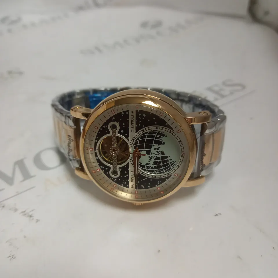 MEN’S HELMA DH AUTOMATIC WORLD VIEW WATCH – TOURBILLON MOVEMENT – BLACK DIAL – STAINLESS STEEL STRAP – GLASS EXHIBITION BACK CASE