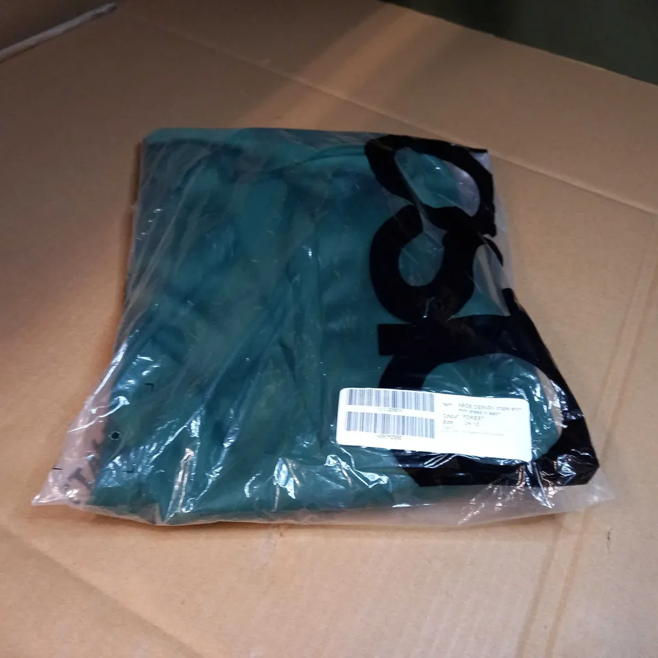 PACKAGED ASOS FOREST GREEN SATIN DRAPE SHIRT DRESS - SIZE 10