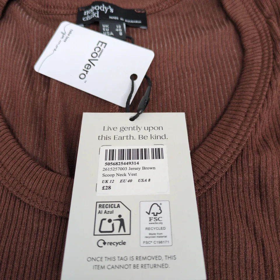 NOBODYS CHILD JERSEY BROWN SCOOP NEST VEST UK 12 WITH TAGS
