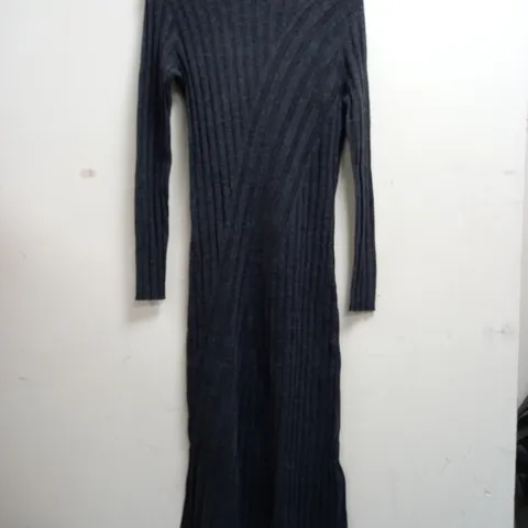 REISS CADY RIBBED KNIT ROLL NECK MIDI DRESS IN CHARCOAL - SMALL