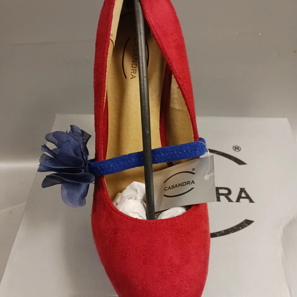 LOT OF 14 BOXED PAIRS OF CASANDRA RED/BLUE SHOES 