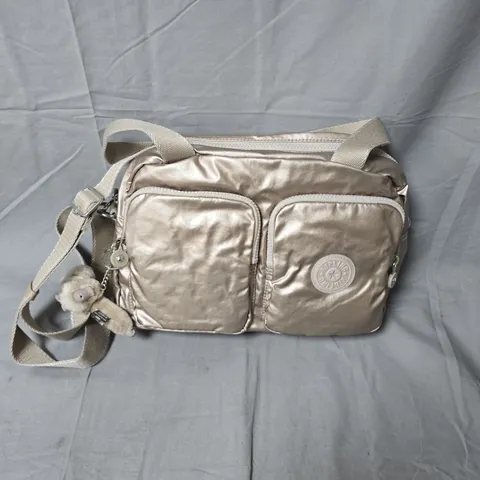 KIPLING CROSSBODY BAG – METALLIC BEIGE NYLON WITH MONKEY CHARM
