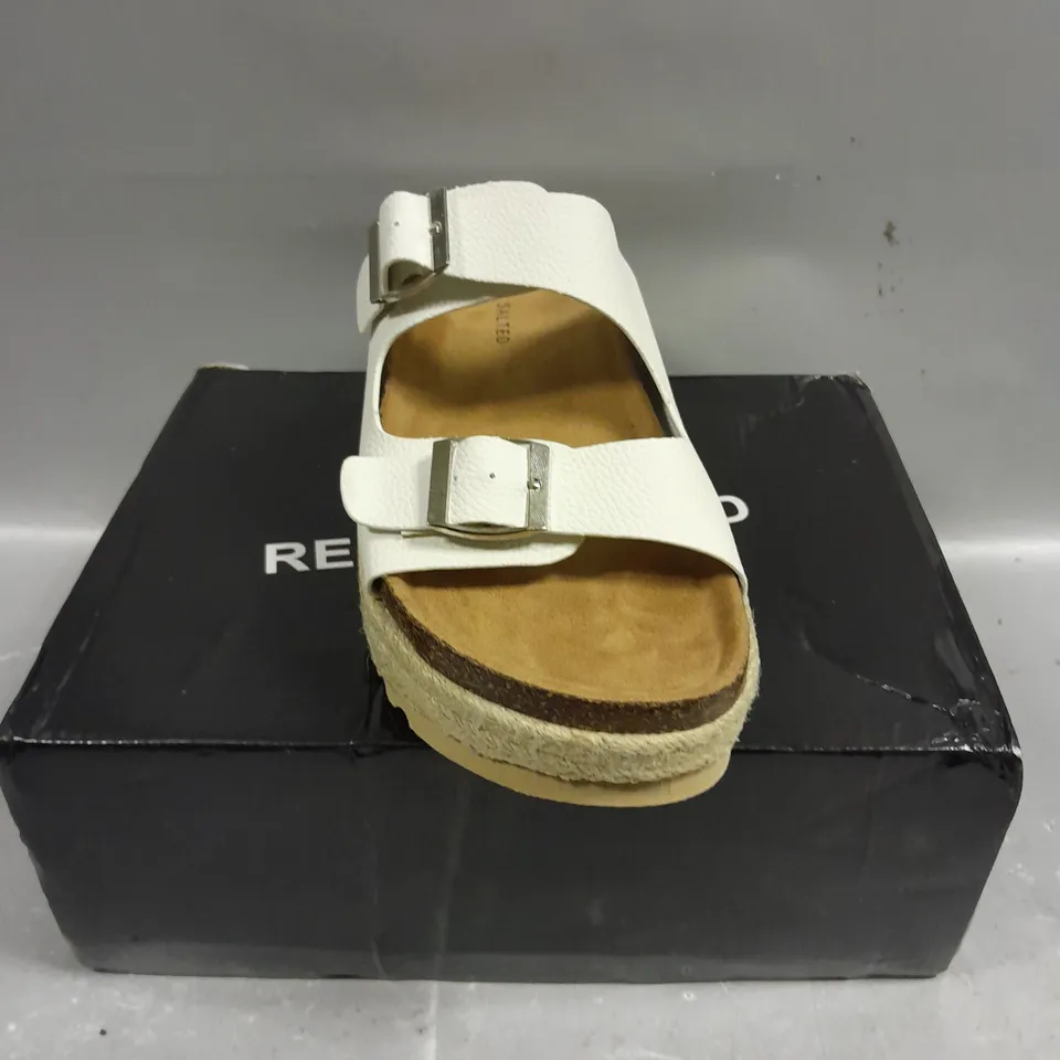 BOXED PAIR OF READY SALTED TWIN STRAP FLATFORM SANDALS - 7