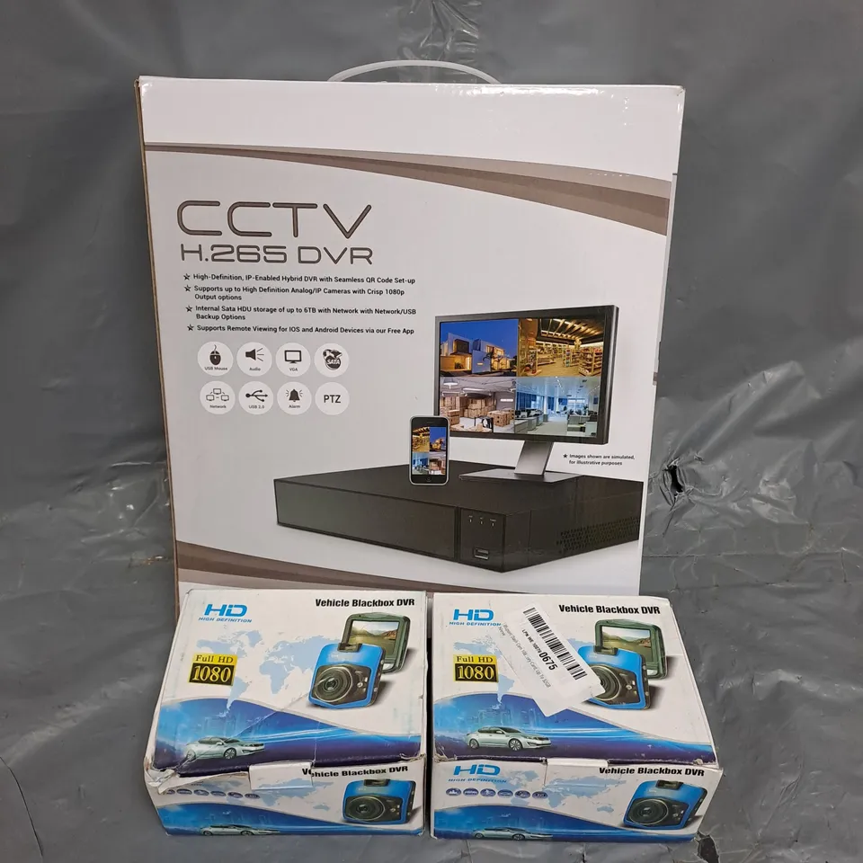 APPROXIMATELY 10 ASSORTED ITEMS TO INCLUDE CCTV H.265 DVR, VEHICLE BLACKBOX, ETC