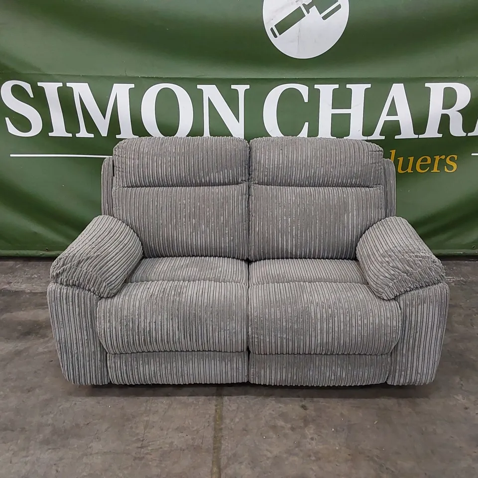 QUALITY DESIGNER BARON 2 SEATER MANUAL RECLINER FABRIC UPHOLSTERED SOFA - GREY