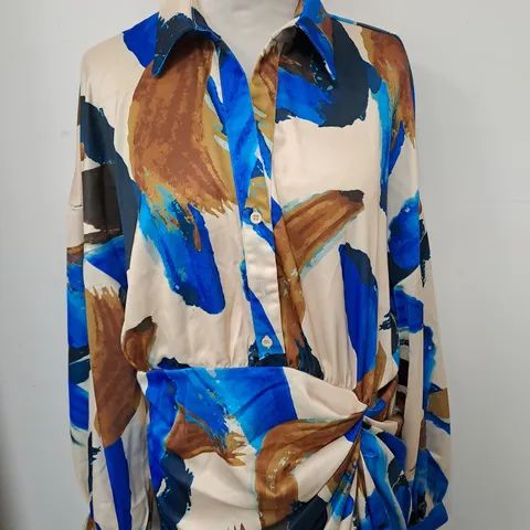 PRETTY LITTLE THING SATIN DRAPE OVERSIZED SHIRT UK SIZE 14