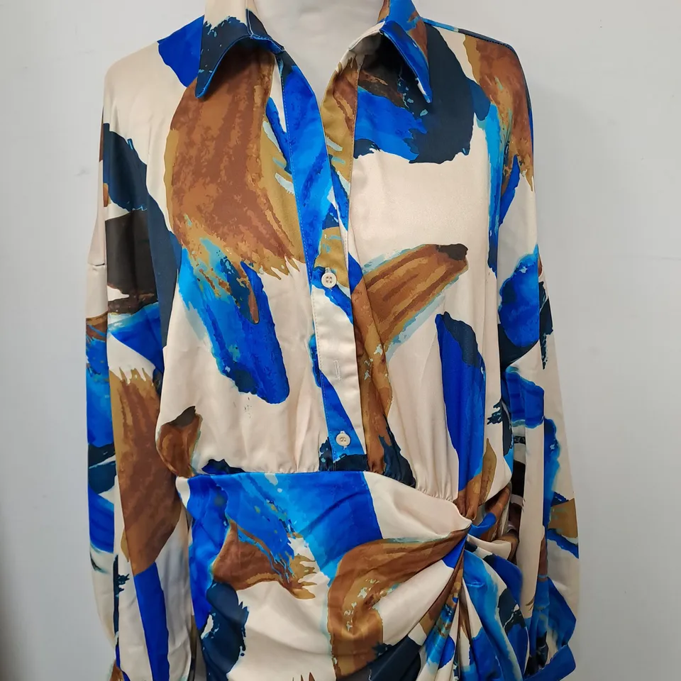 PRETTY LITTLE THING SATIN DRAPE OVERSIZED SHIRT UK SIZE 14