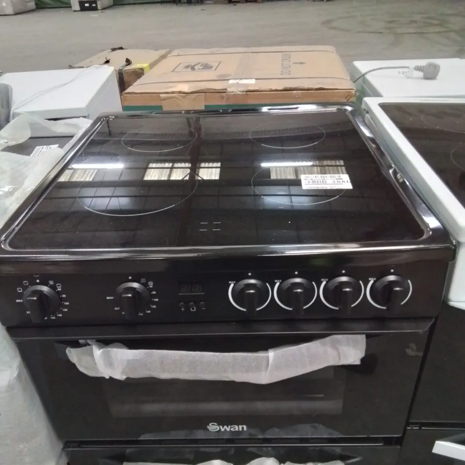 BOXED SWAN SX16730B 60CM WIDE DOUBLE OVEN ELECTRIC COOKER WITH CERAMIC HOB - BLACK