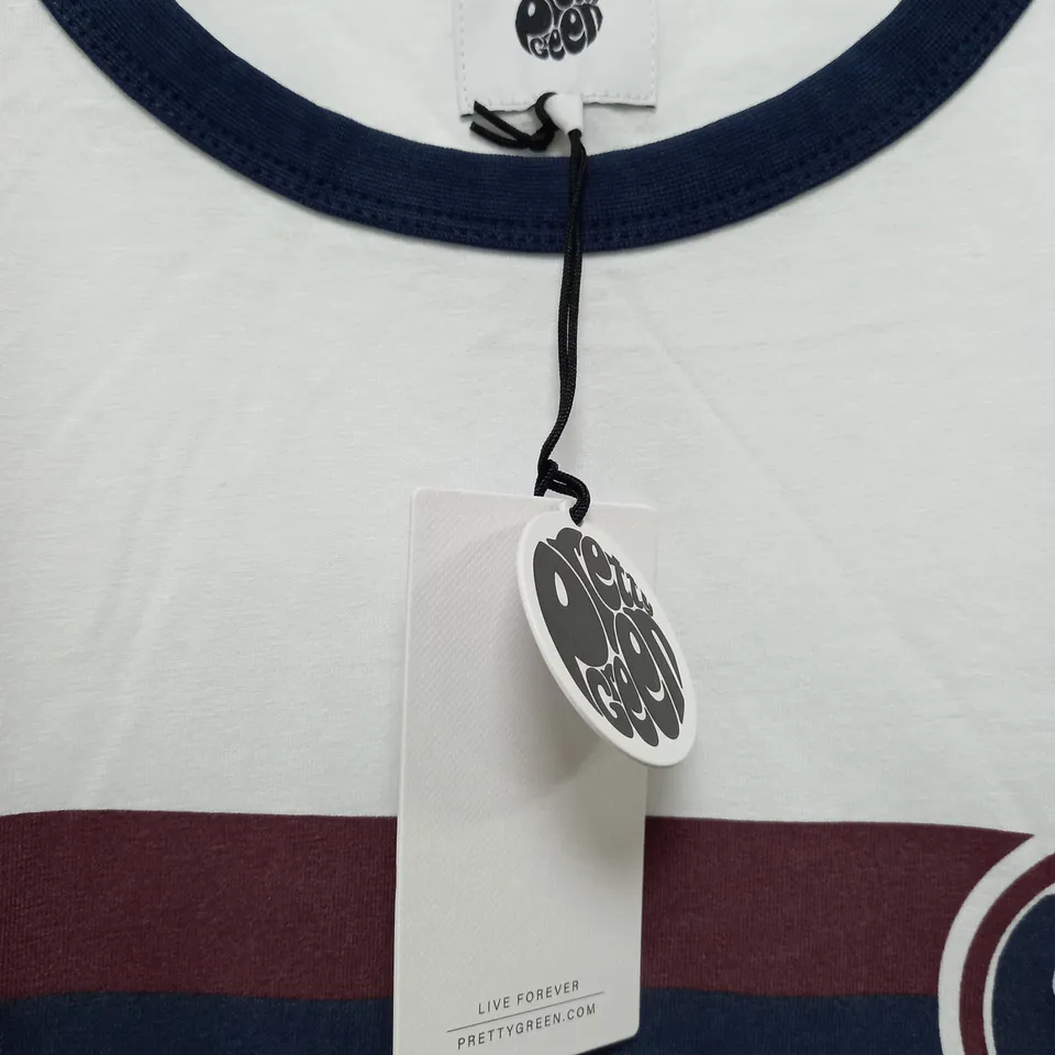 PRETTY GREEN TIMOR T-SHIRT IN WHITE/RED/NAVY - XL