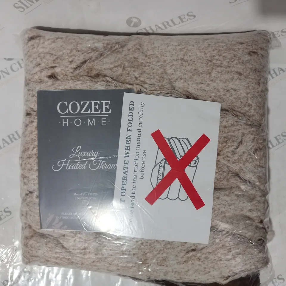 BOXED COZEE HOME LUXURY HEATED THROW - NEUTRAL/BROWN