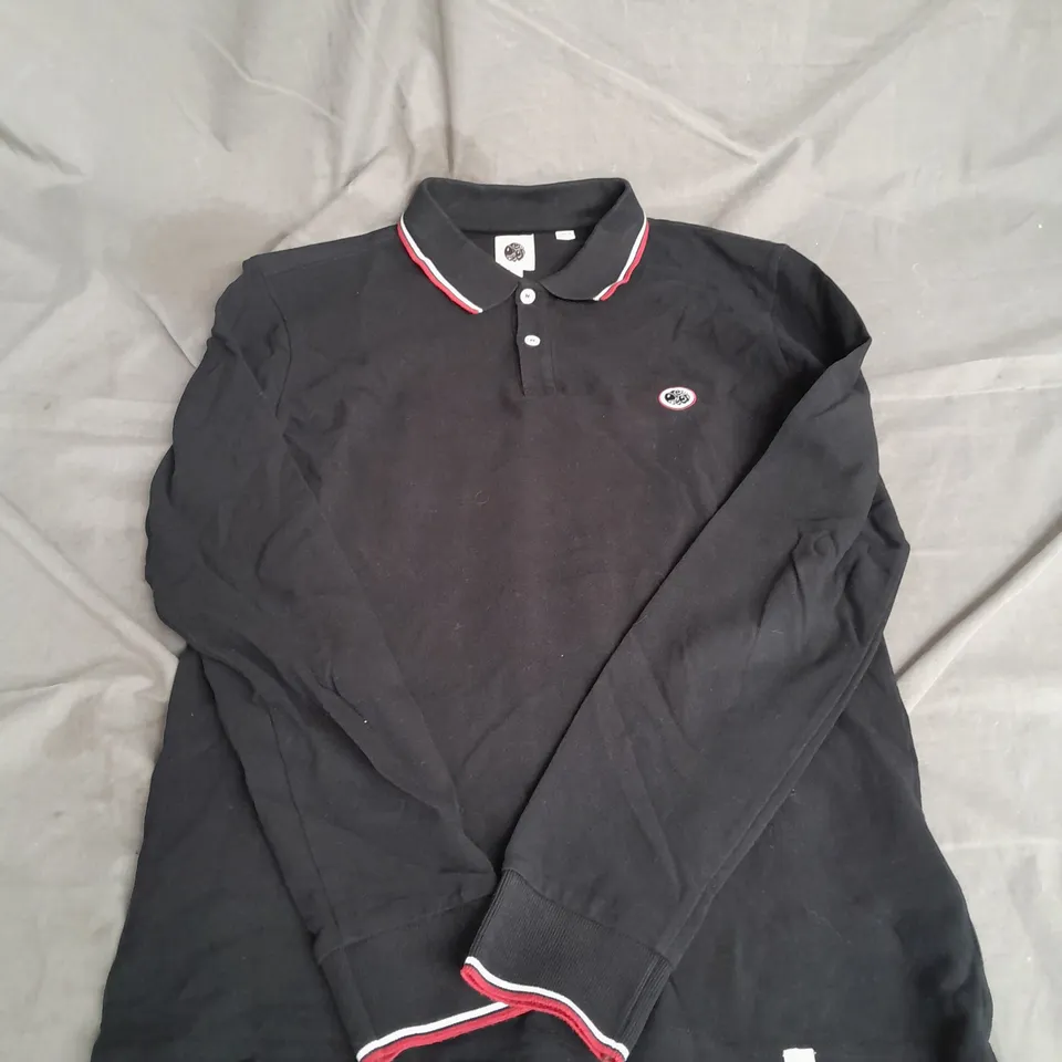 PRETTY GREEN LONG SLEEVE POLO IN BLACK SIZE S