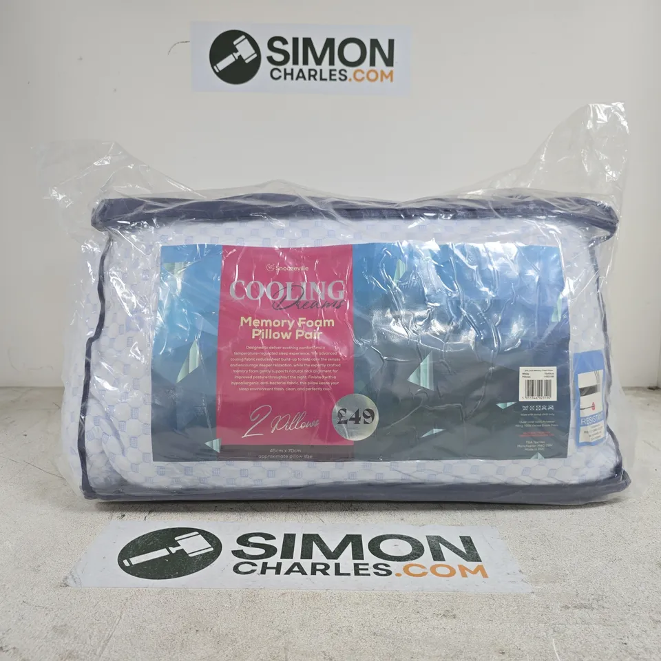 SNOOZEVILLE COOLING MEMORY FOAM PILLOW PAIR – 2 PACK (BOXED)