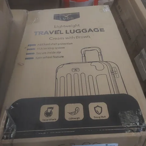 BOXED LUGG LIGHTWEIGHT TRAVEL LUGGAGE CASE - CREAM & BROWN 