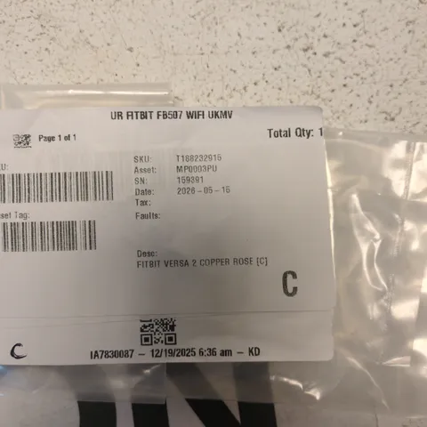 FITBIT VERSA 2 COPPER ROSE SMARTWATCH (NO STRAP) – USED