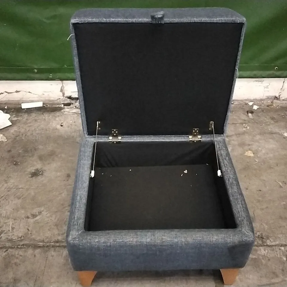 QUALITY BRITISH DESIGNED & MANUFACTURED G PLAN PETROL BLUE FABRIC STORAGE FOOTSTOOL
