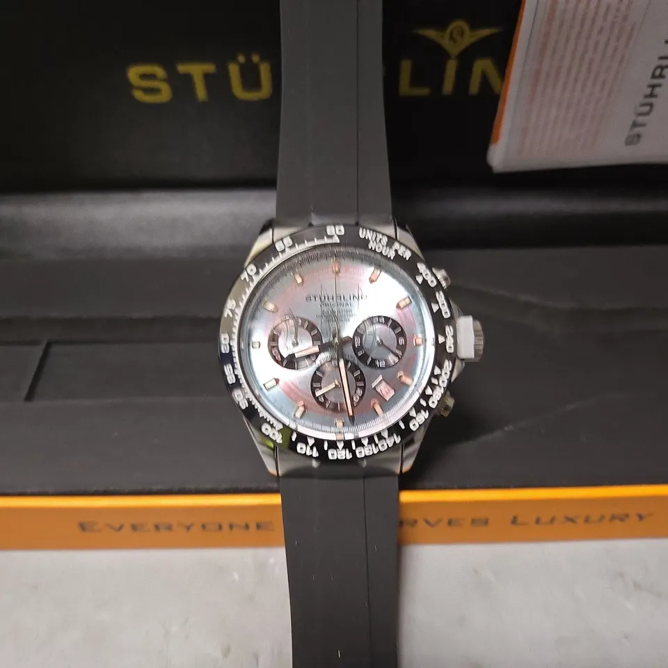 BOXED STUHRLING RUBBER STRAP CHRONOGRAPH WATCH 