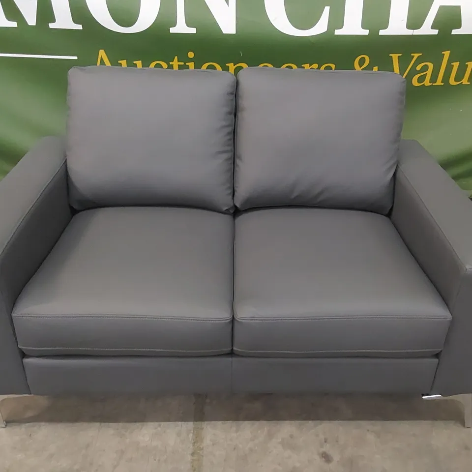 BALTIMORE 2 SEATER GREY LEATHER UPHOLSTERED SOFA