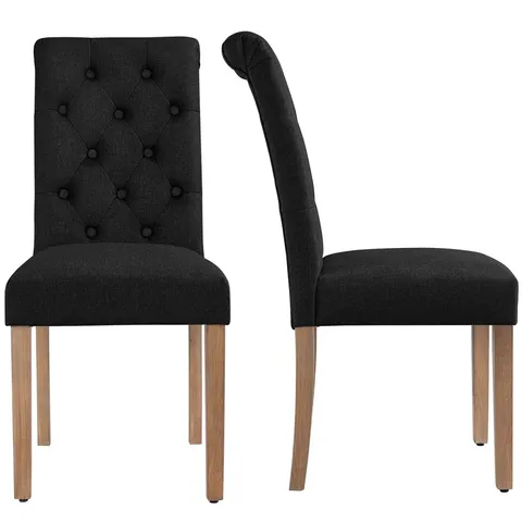 BOXED SET OF 2 PADDED CLASSIC HIGH BACK UPHOLSTERED DINING CHAIRS WITH SOLID WOOD LEGS - BLACK