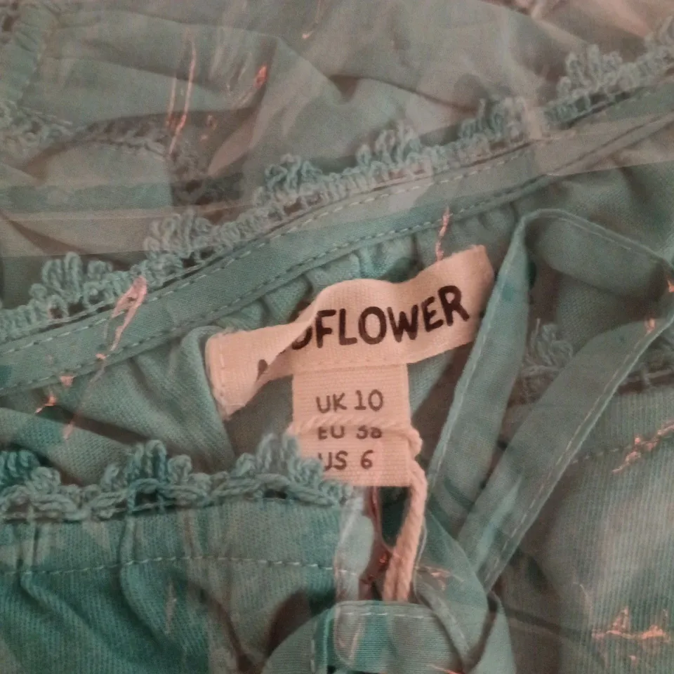 MUDFLOWER WOMEN'S TEAL LACE-TRIM TOP, UK 10 (EU 36, US 6)