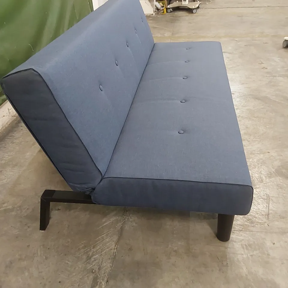 DESIGNER 3 SEATER FABRIC UPHOLSTERED SOFA BED - NAVY