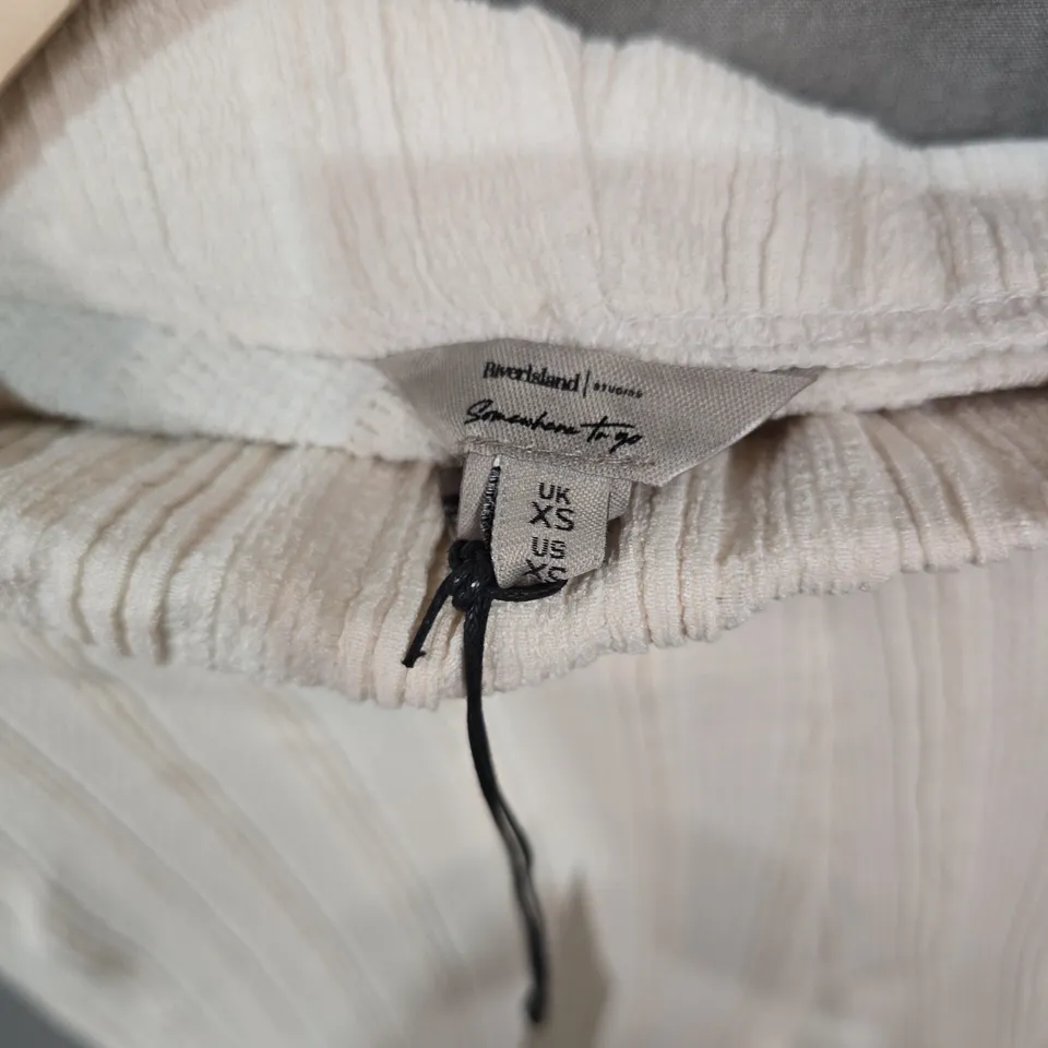 RIVER ISLAND STUDIO WOMEN'S CREAM RIBBED KNIT TROUSERS (UK XS)