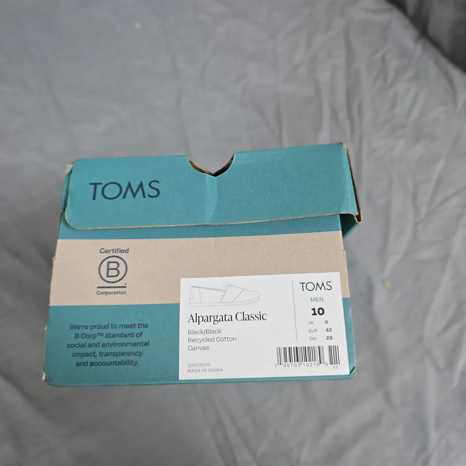 TOMS ALPARGATA CLASSIC SHOES – BLACK/BLACK, UK 9 (US 10, EU 43)