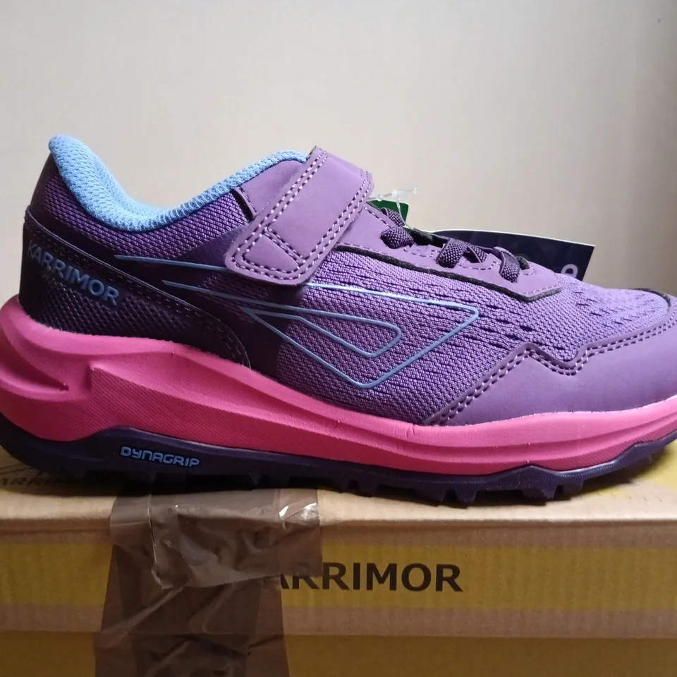 BOXED PAIR OF KARRIMOR TEMPO TR CHG00 KIDS' TRAIL SHOES – PURPLE/PINK, UK 2 (EU 34)