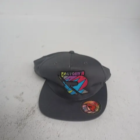 DARK GREY BASEBALL CAP WITH COLOURFUL EMBROIDERED 'FACTORY A' GRAPHIC 