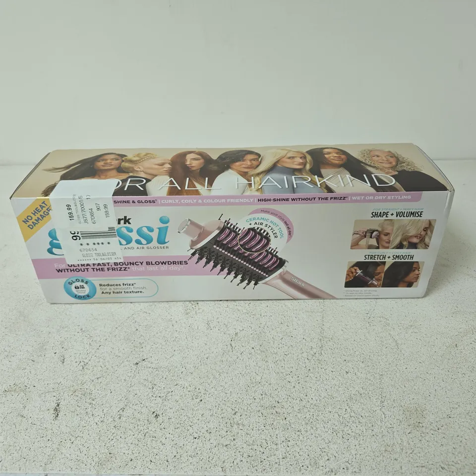 BOXED SHARK GLOSSI HT302UKPK 2-IN-1 HOT BRUSH AND AIR GLOSSER - LYCHEE 