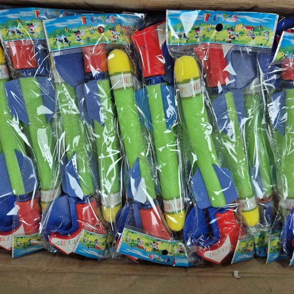 BOX OF APPROXIMATELY 150 UNBRANDED TOY ROCKET LAUNCHERS