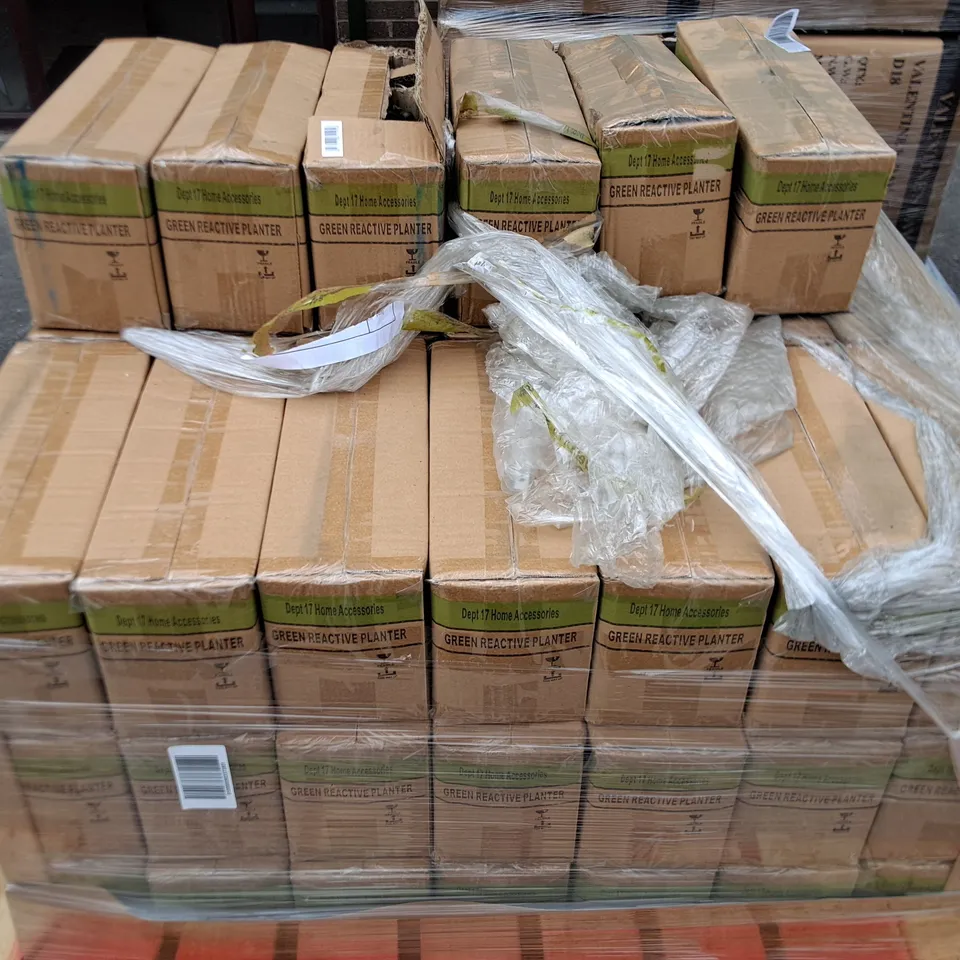PALLET CONTAINING APPROXIMATELY 48 3-PACK BOXES OF BRAND NEW GREEN REACTIVE PLANTERS
