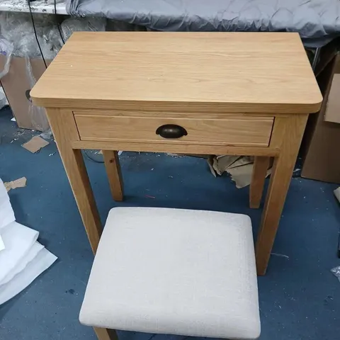 NATURAL WOOD SIDE TABLE WITH DRAWER AND CUP PULL HANDLE COMES WITH MIRROR