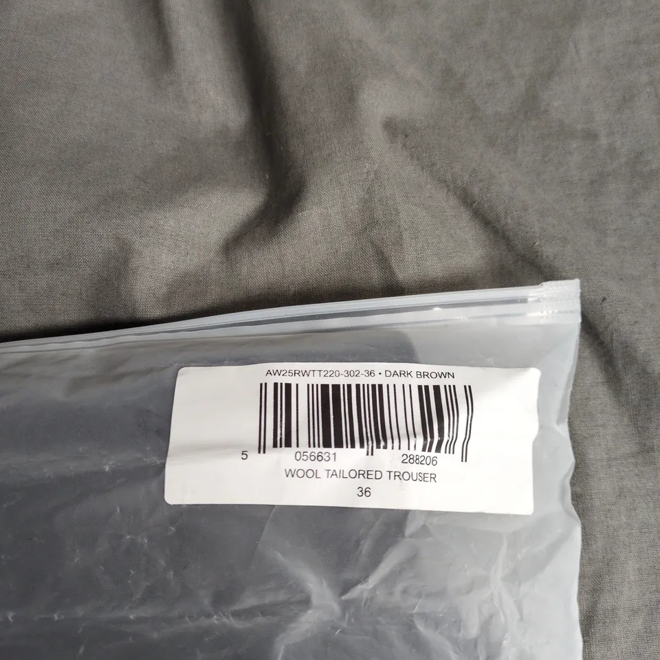 COLE BUXTON WOOL TAILORED TROUSERS – UK 36, DARK BROWN