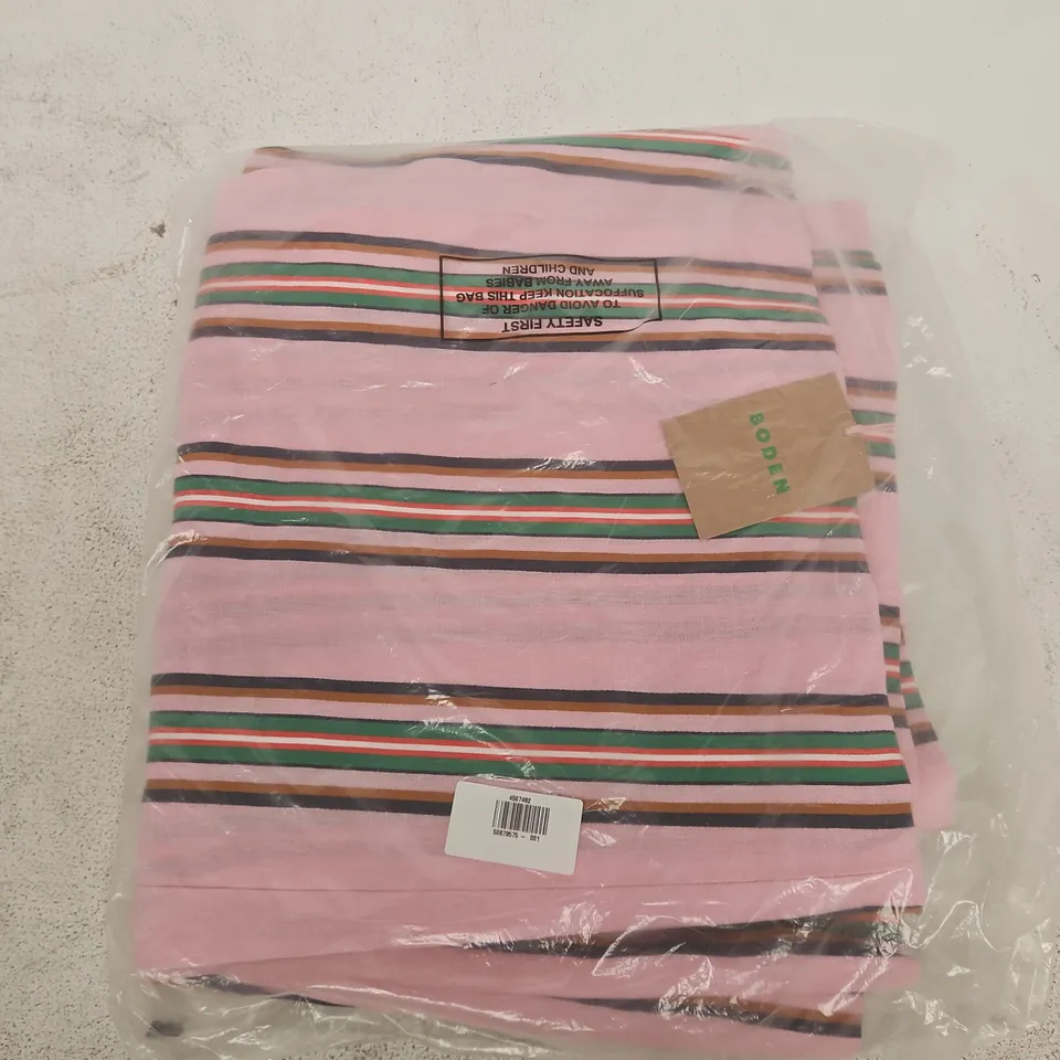 BAGGED BODEN KENSINGTON WIDE LEG LINEN TROUSERS IN PINK/GREEN - SIZE 12
