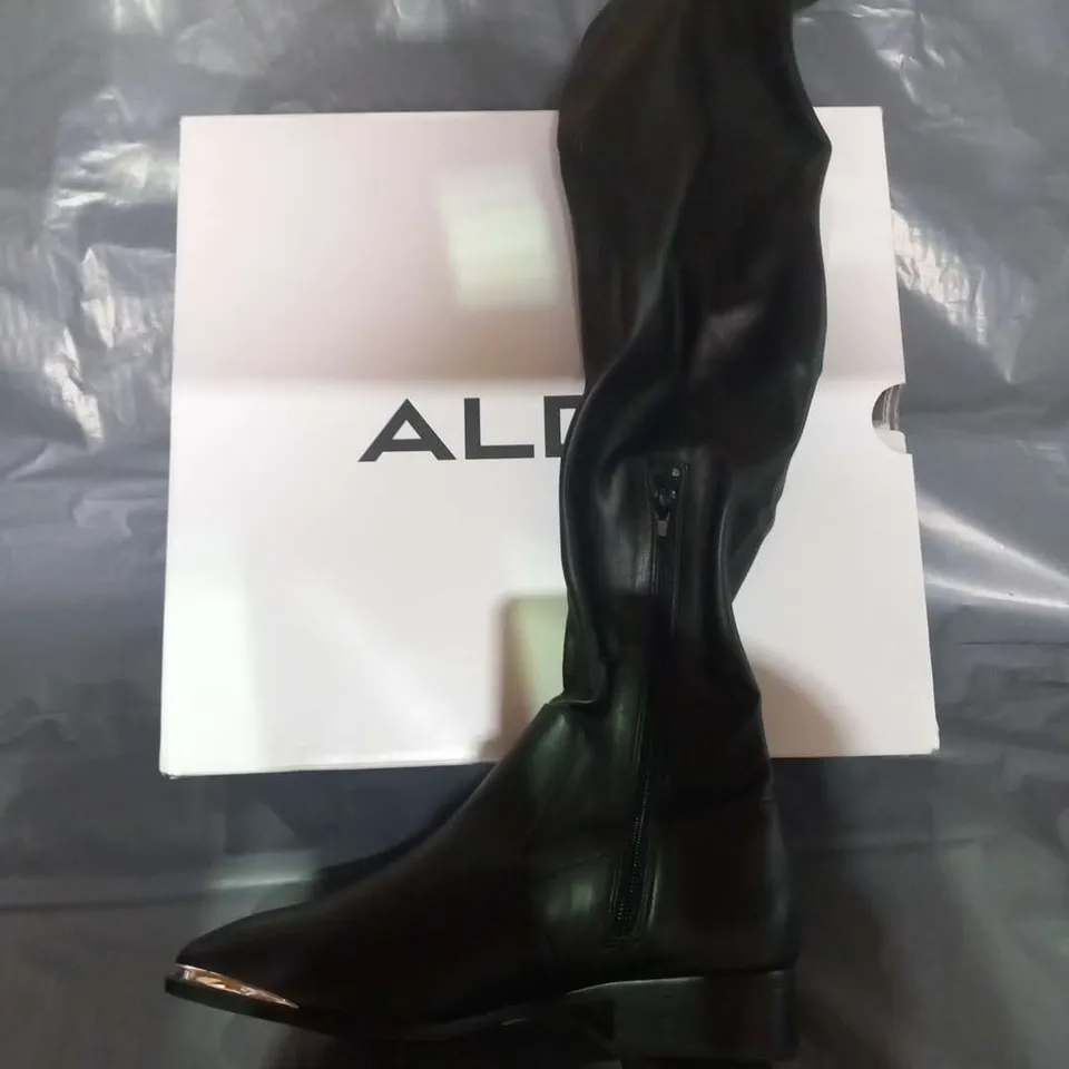 BOXED ALDO BLACK SYNTHETIC HIGH LEG BOOTS SIZE 3