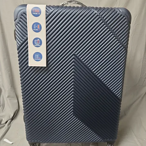 BLOOMLITE BLUE HARD-SHELL SUITCASE WITH 4 WHEELS - DIAGONAL RIBBED TEXTURE (136L)