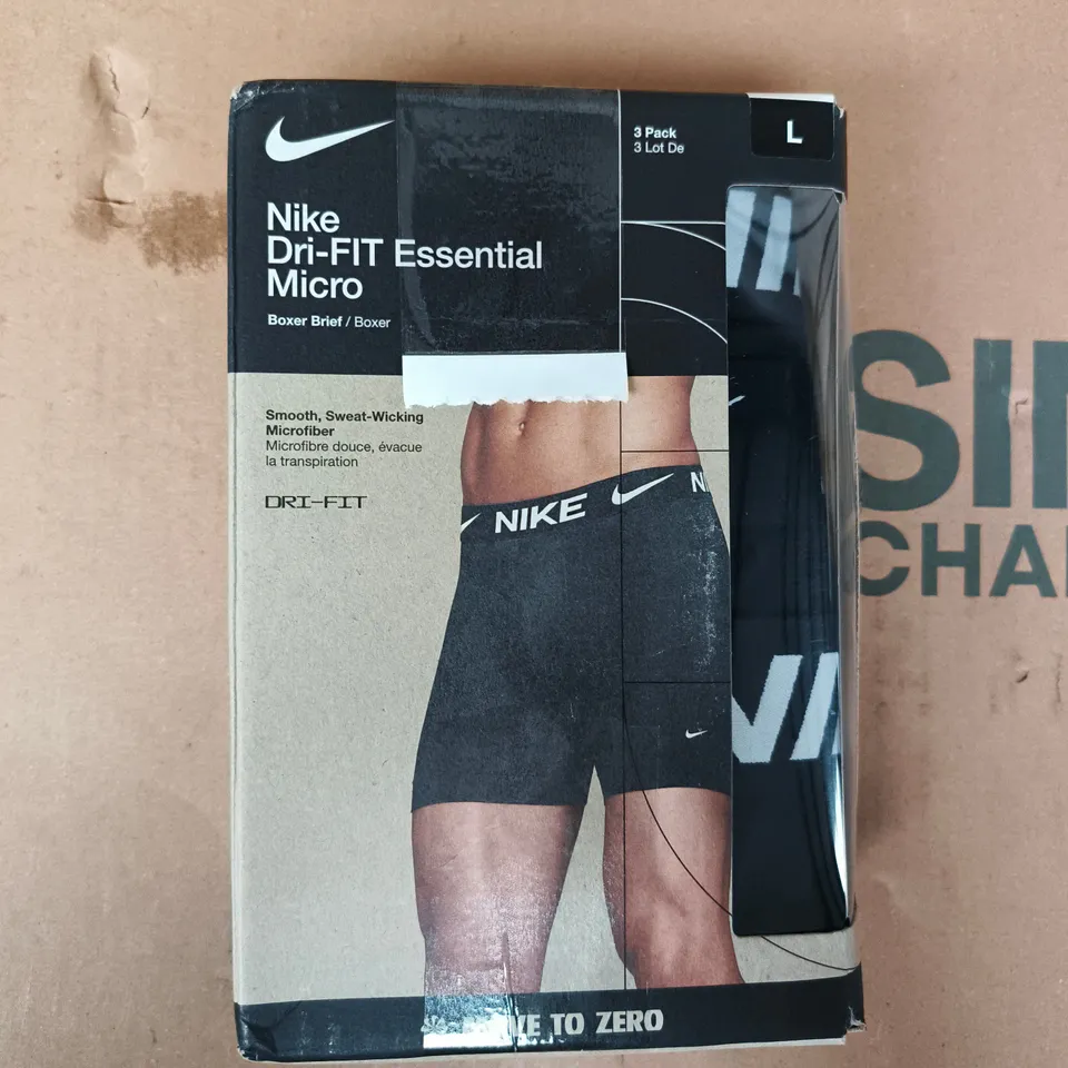 NIKE DRI-FIT ESSENTIAL MICRO BOXER BRIEF 3-PACK IN BLACK SIZE LARGE