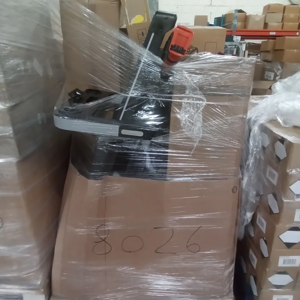 PALLET OF ASSORTED ITEMS INCLUDING TREADMILLS, ELLIPTICAL MACHINES, EINHELL HEDGE TRIMMERS 