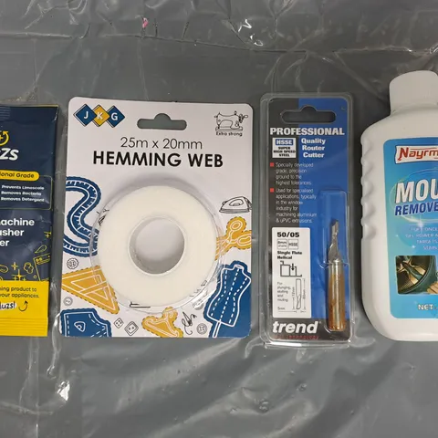 APPROXIMATELY 10 ASSORTED HOUSEHOLD ITEMS TO INCLUDE MOULD REMOVER GEL, ROUTER CUTTER, HEMMING WEB, ETC